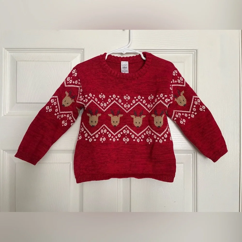 Carter's Vibrant Red Reindeer Knit Sweater size 18-24 months